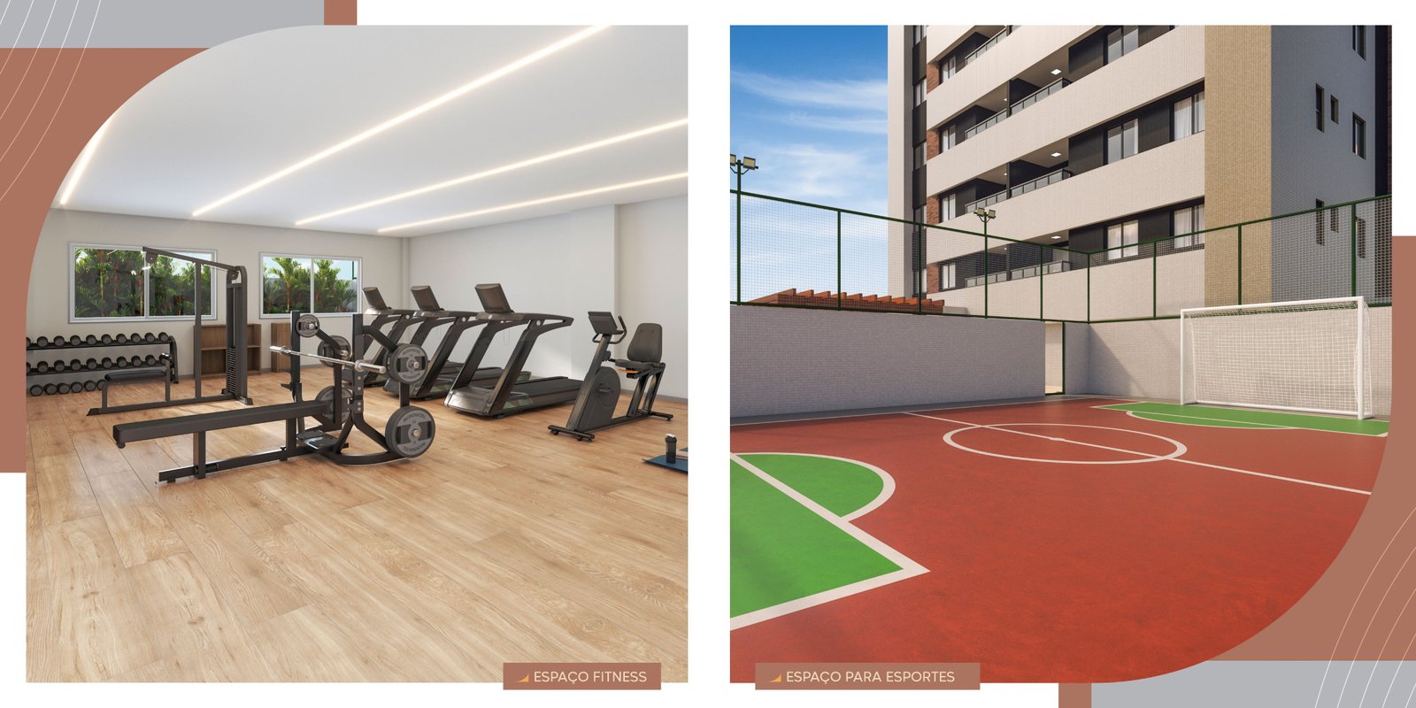 Espaço fitness e quadra poliesportiva